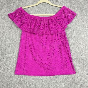 Lilly Pulitzer La Fortuna Lace On Off Shoulder Top Womens XS Pink Western Resort